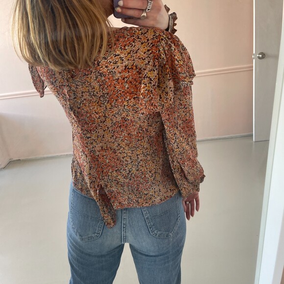 LoveShackFancy Silk Ruffle Floral Print Blouse Petite - Picture 5 of 9